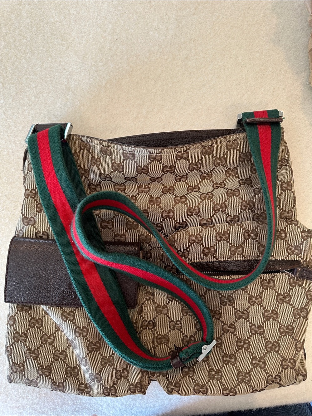 Authentic Gucci Monogram Double Pocket Messenger Bag - Picture 13 of 16